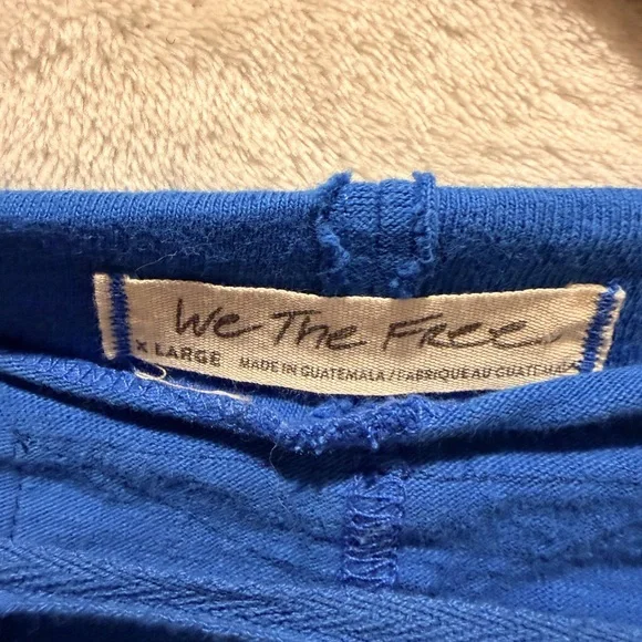 We The Free Cobalt Blue Oversized Cowl Neck Raw Edge Cotton Boho Top - Picture 6 of 6